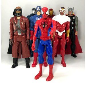 Lot of 7 Hasbro 12" Marvel Titan Figures + Darth Vader Spiderman Thor Iron Man C